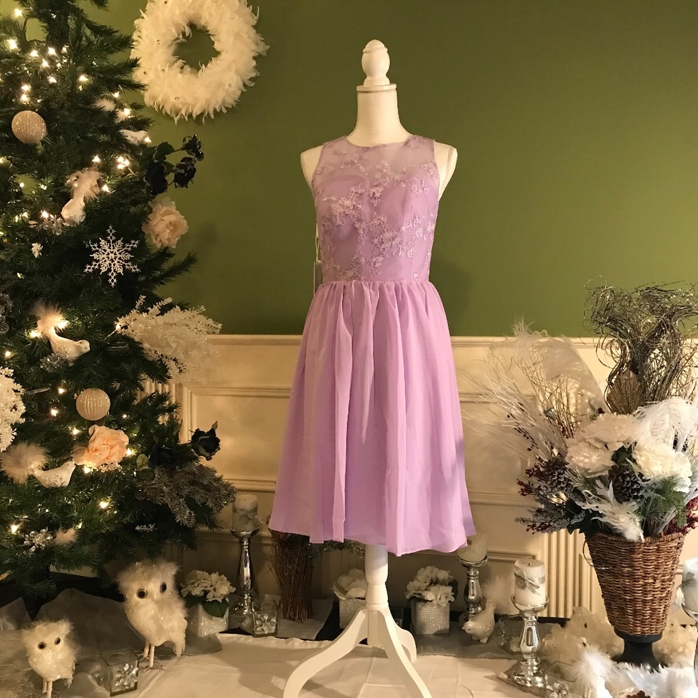 Short Lavender chiffon bridesmaid party dress